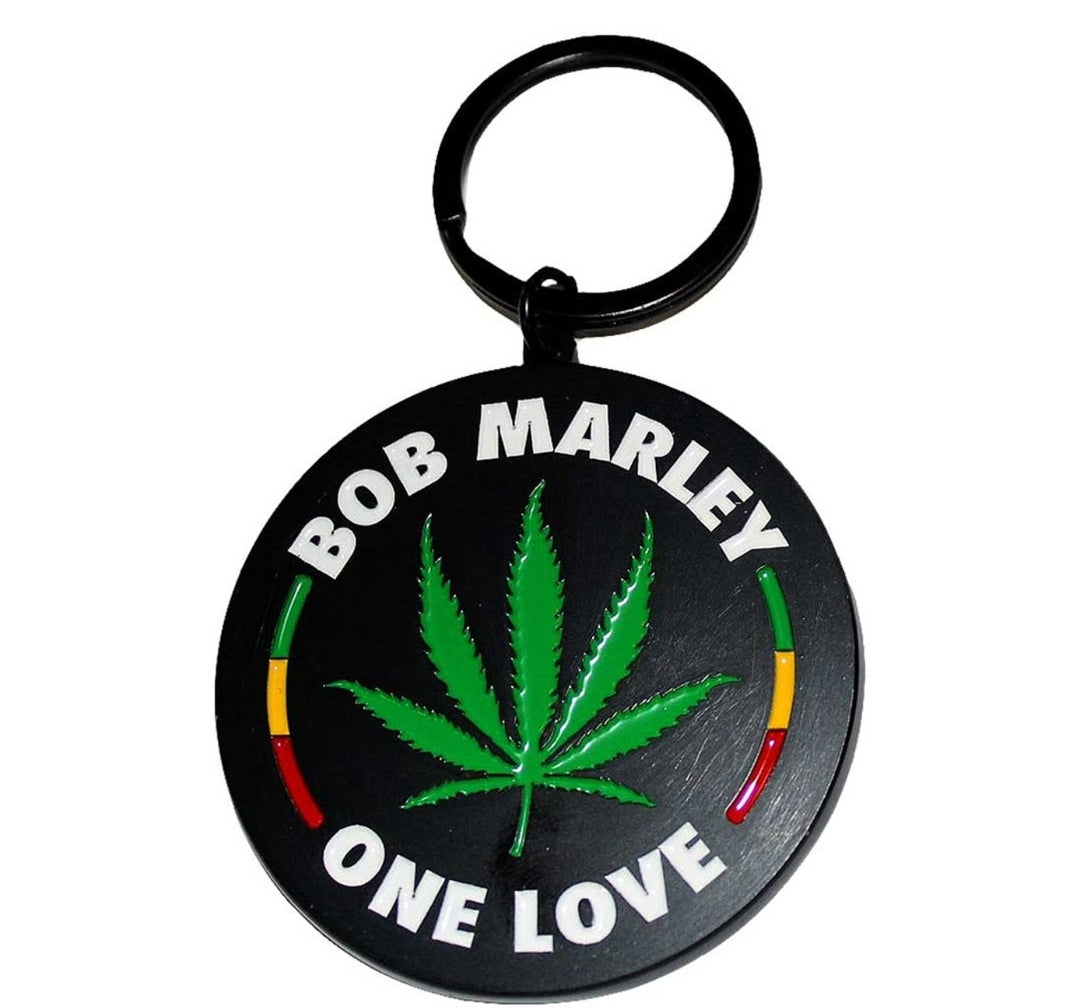 Bob Marley 'Leaf' Keychain – Official Licensed Black Nickel Plated Metal Keyring