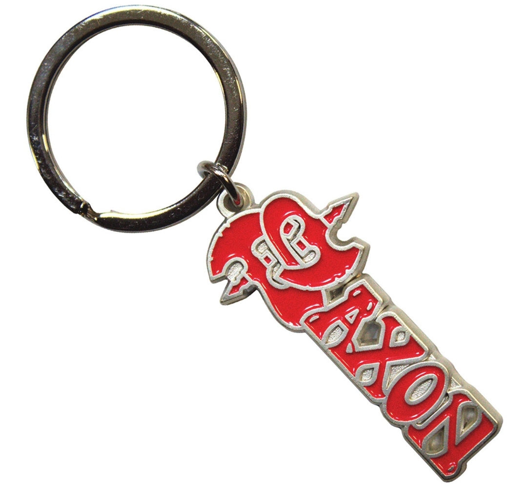 Saxon 'Red Logo' Keychain – Official Licensed Matt Silver Coloured Metal Keyring