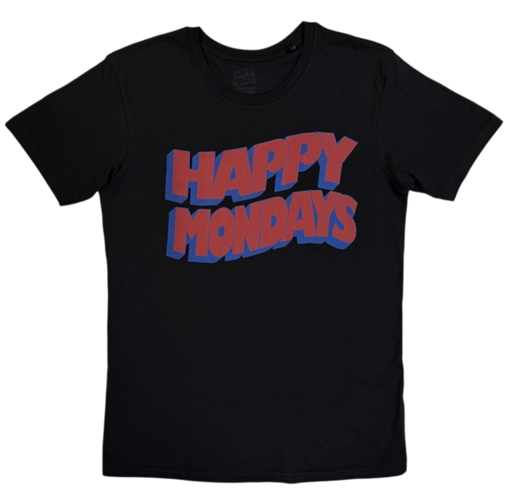 Official Licensed Happy Mondays 'Wavy Logo' T-Shirt - Unisex Black Front Print