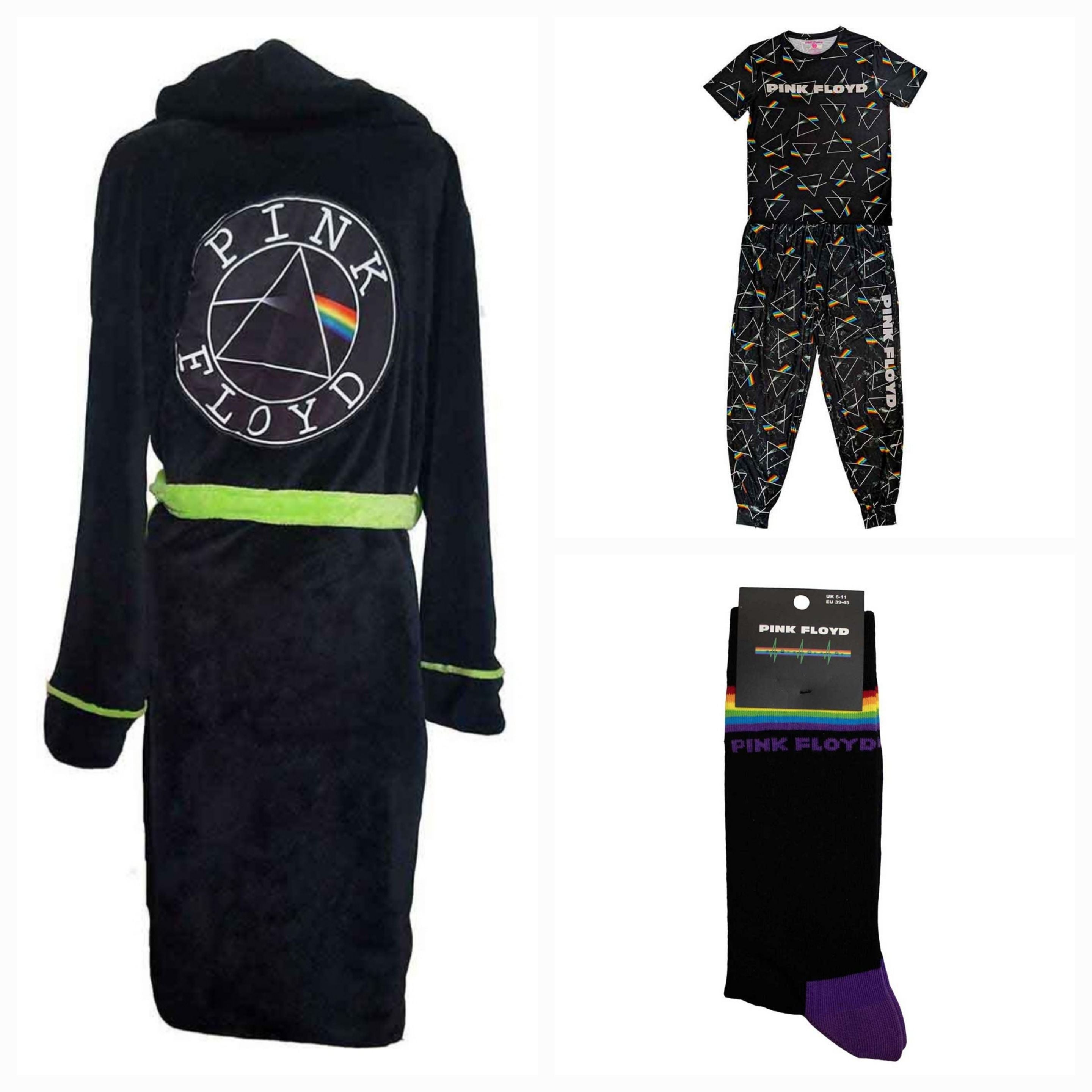 Official Pink Floyd Ultimate Lounge Bundle – Dark Side of the Moon Pyjama Set + Fleece Dressing Gown + Socks