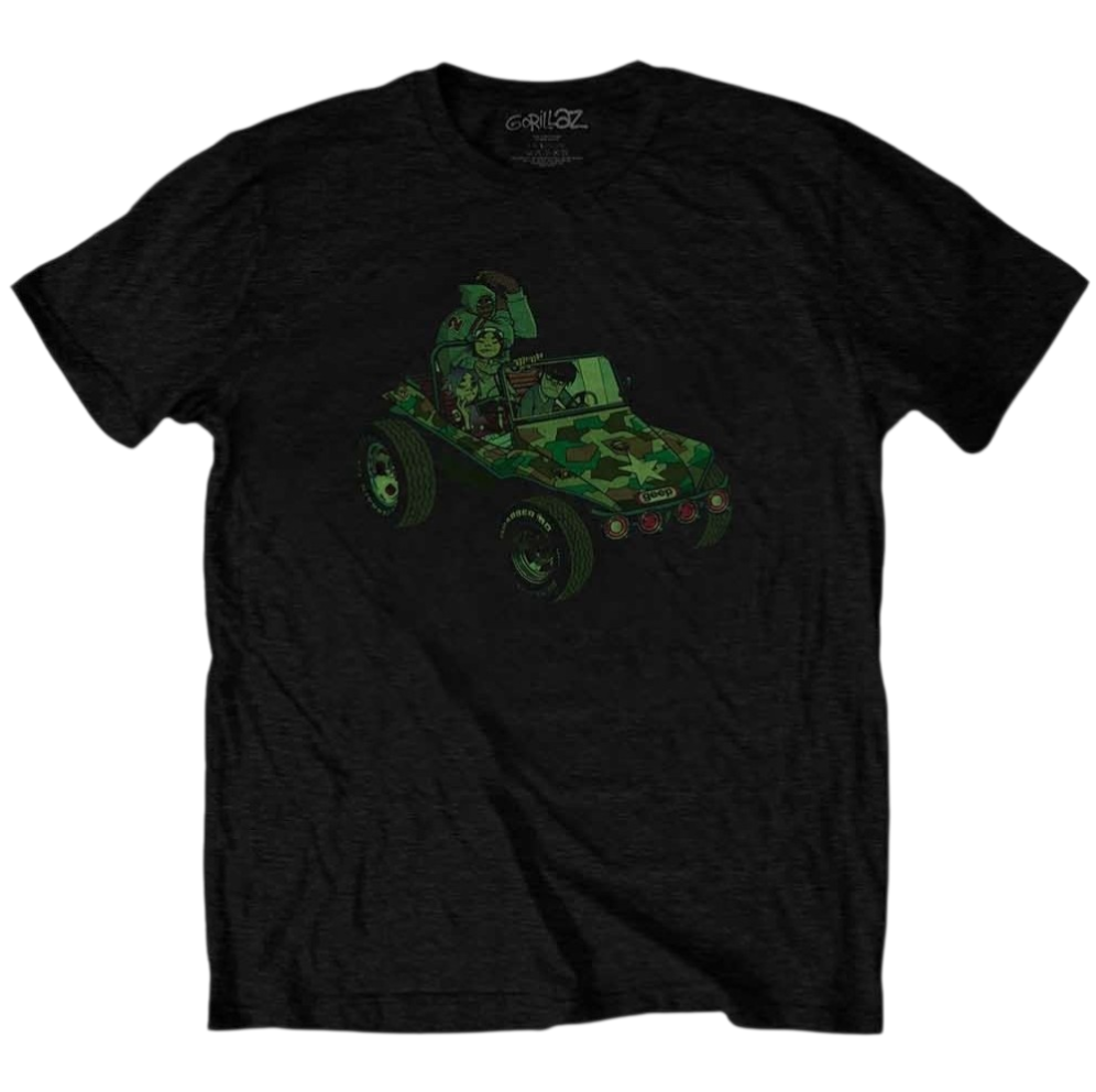 Official Licensed Gorillaz 'Group Green Geep' T-Shirt - Unisex Black Front & Back Print