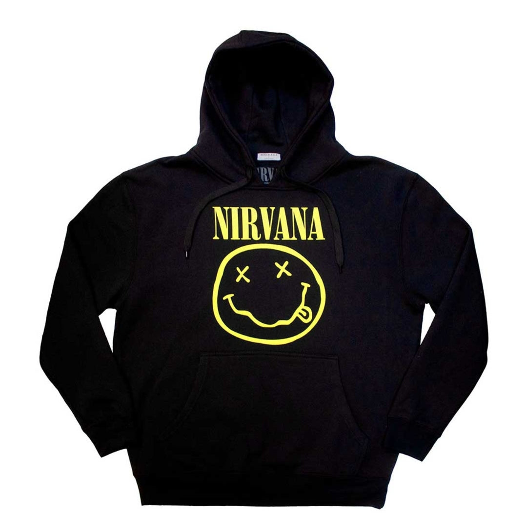 Official Nirvana 'Yellow Happy Face' Pullover Hoodie - Grunge | Rock