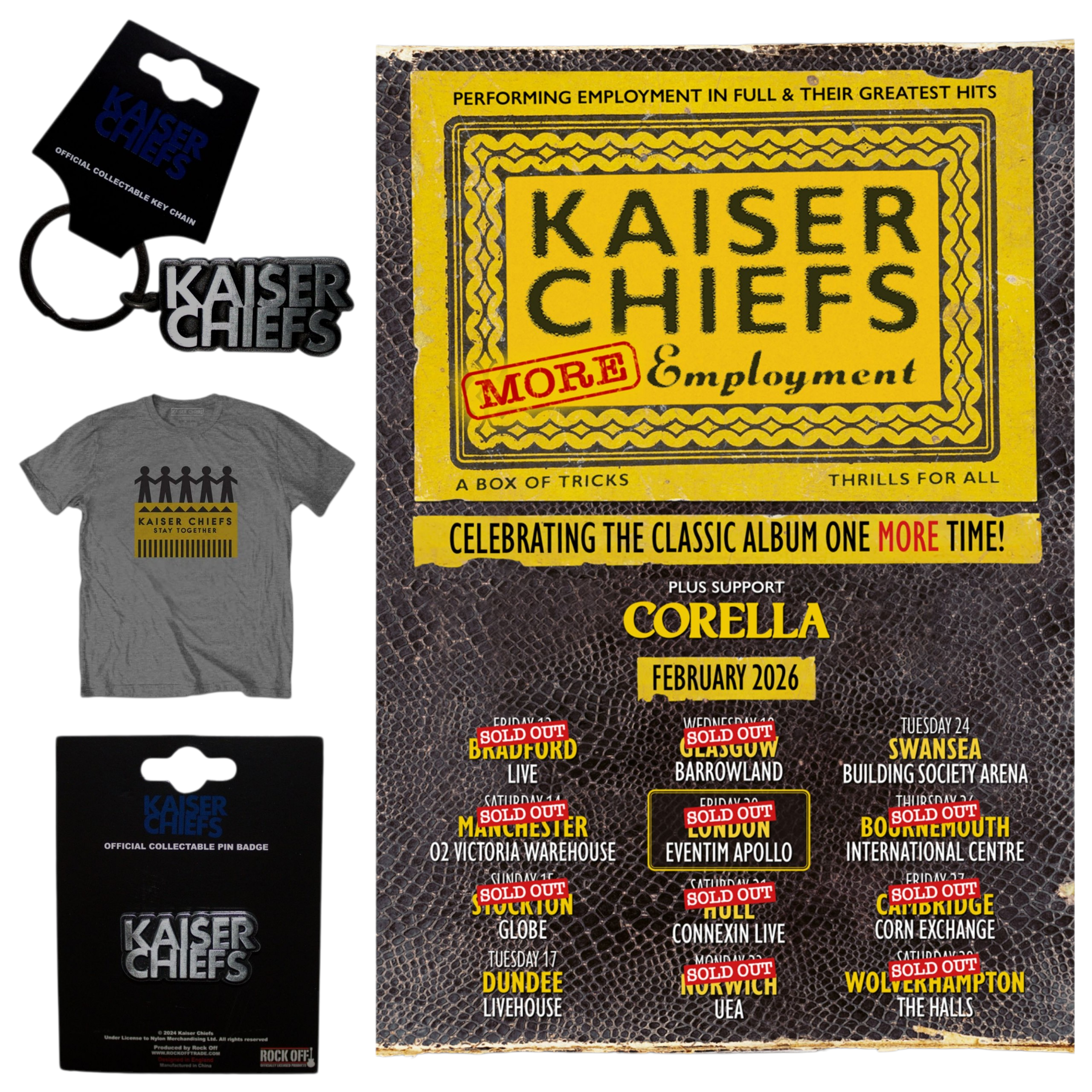 Official Licensed Kaiser Chiefs 'Everything Is Brilliant' T-Shirt - Unisex Chestnut Brown Front & Back Print