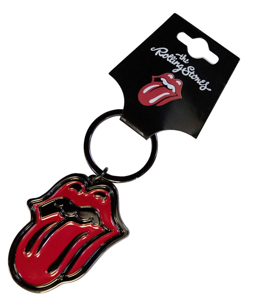 Official Rolling Stones 'Classic Tongue Black' Keychain - Black Nickel Plated | Rock Gift