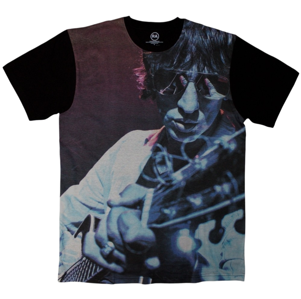Official Licensed Richard Ashcroft 'Guitar All Over Print' T-Shirt - Unisex Black Recycled Blend