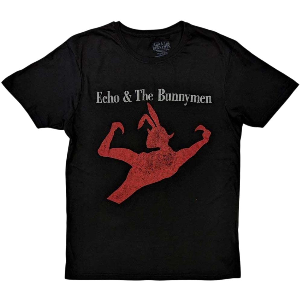 Official Licensed Echo & The Bunnymen Flexing Bunny T-Shirt - Unisex Black Red Silhouette Front Print