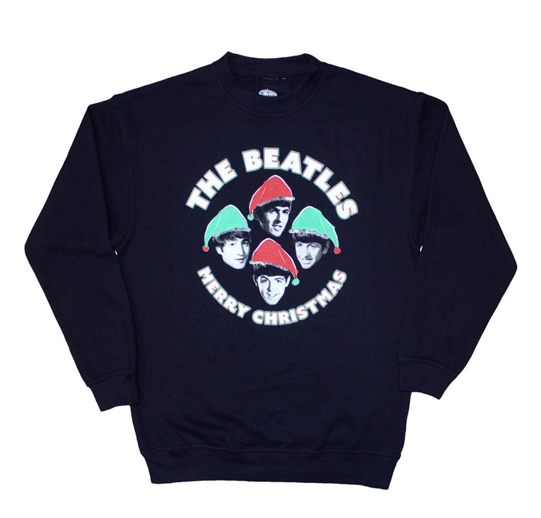 Official The Beatles Christmas Hats Sweatshirt - Fab Four Festive | Rock Xmas