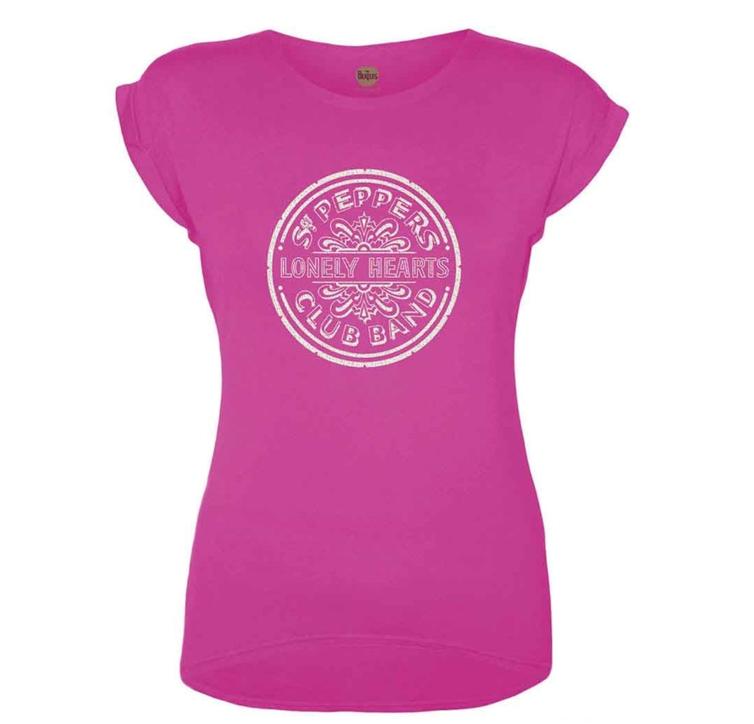 The Beatles - Sgt Pepper Drum White Caviar Beads Embellished T-Shirt (Official Licensed)