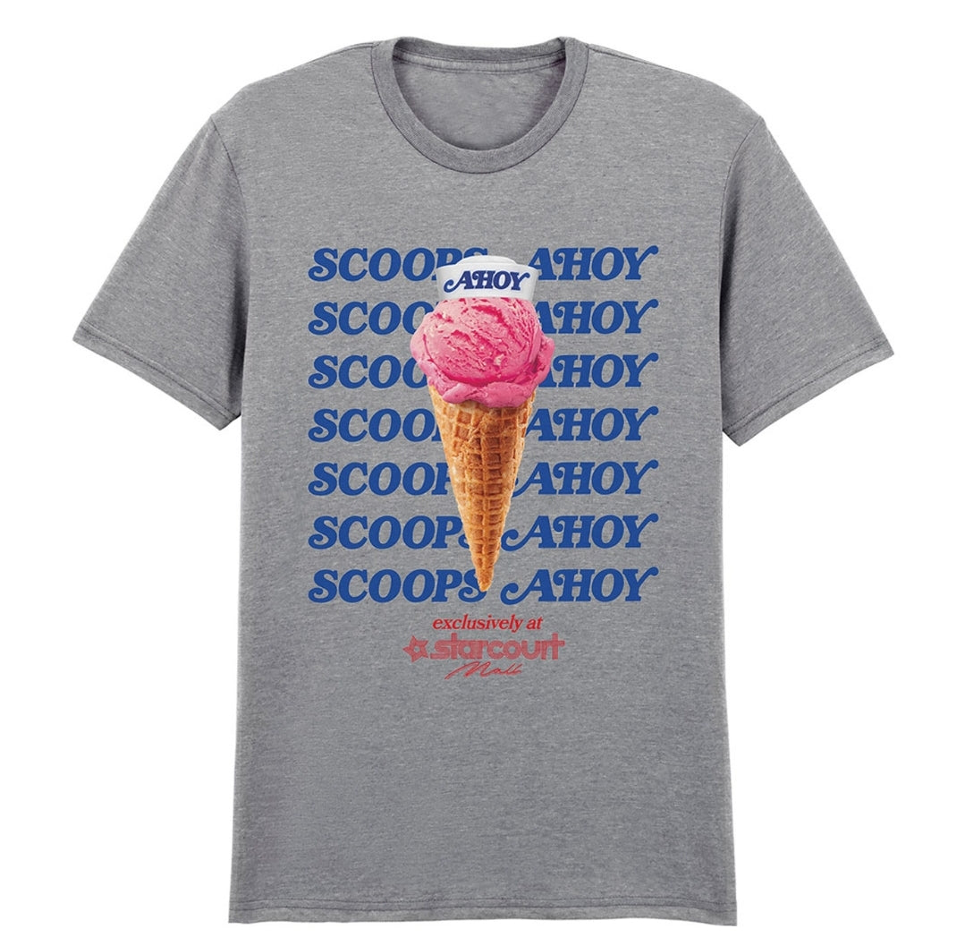 Official Stranger Things Scoops Ahoy Ice Cream Grey Tee | Netflix