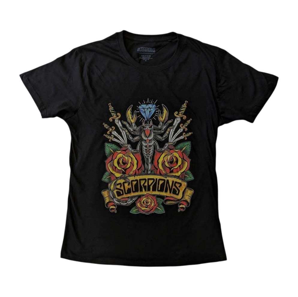 Scorpions Traditional Tattoo T-Shirt – Official Licensed Black Metal T-Shirt