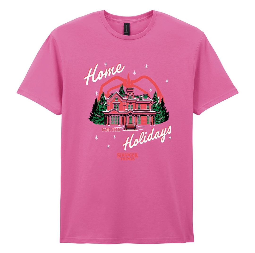 Official Stranger Things Home For The Holidays Pink Tee | Netflix