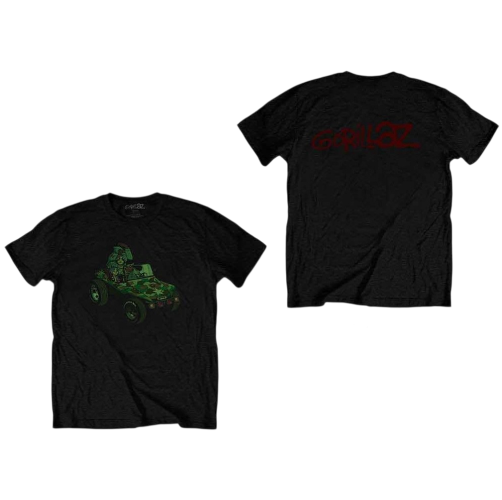 Official Licensed Gorillaz 'Group Green Geep' T-Shirt - Unisex Black Front & Back Print