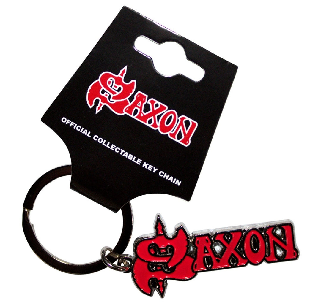 Saxon 'Red Logo' Keychain – Official Licensed Matt Silver Coloured Metal Keyring