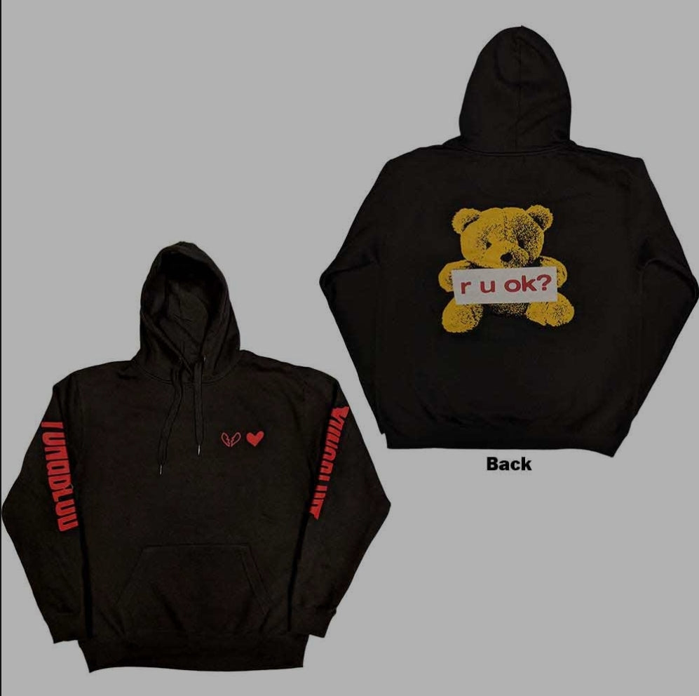 Official Licensed Yungblud 'R-U-OK?' Pullover Hoodie - Unisex Black Front & Back Print