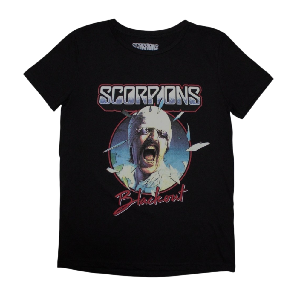 Scorpions Blackout Tour '82 T-Shirt – Official Licensed Ladies Black Metal T-Shirt (Front & Back Print)