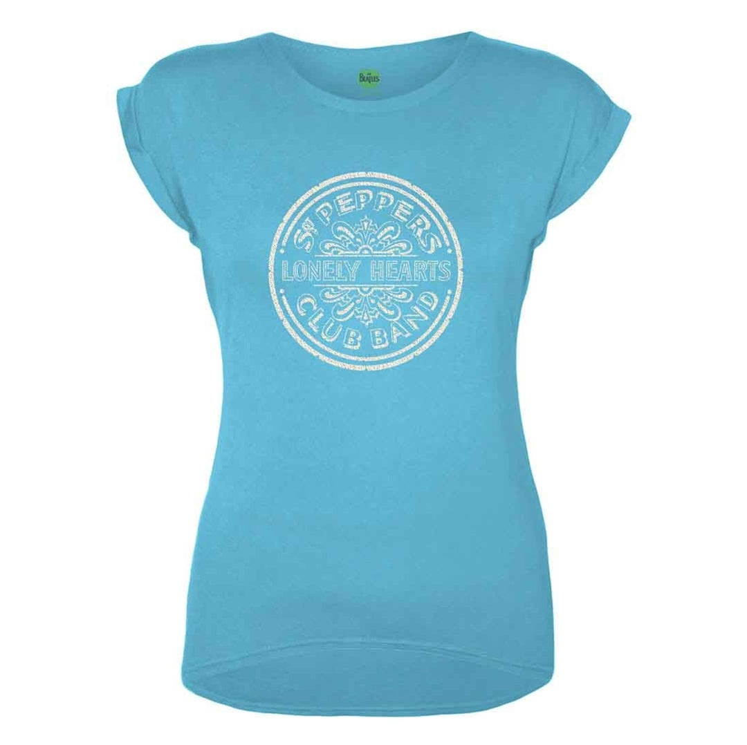 The Beatles - Sgt Pepper Drum White Caviar Beads Embellished T-Shirt (Official Licensed)