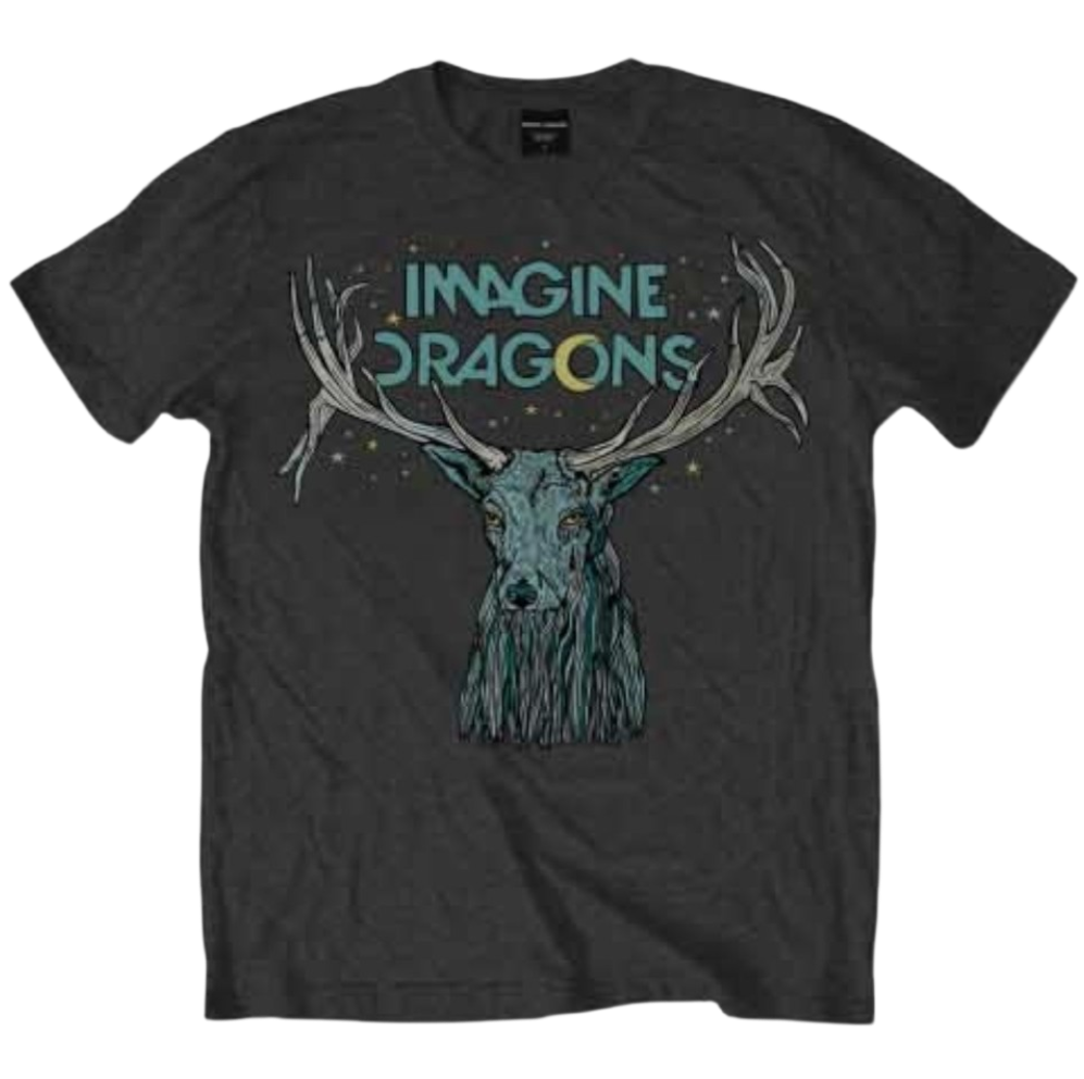 Official Licensed Imagine Dragons 'Deer Skull' T-Shirt - Unisex Charcoal Grey Front Print