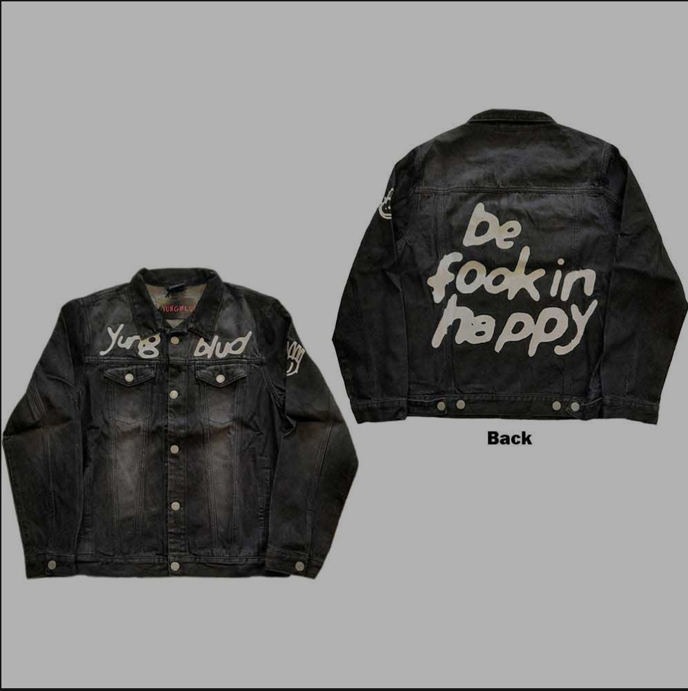 Official Licensed Yungblud 'Be Fooking Happy' Denim Jacket - Unisex Black Multi-Print
