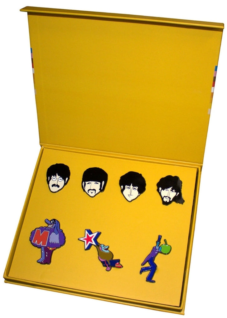 Official The Beatles Yellow Submarine Characters Pin Badge Set - 7 Zinc Alloy Enamel Pins in Heavy Duty Card Box