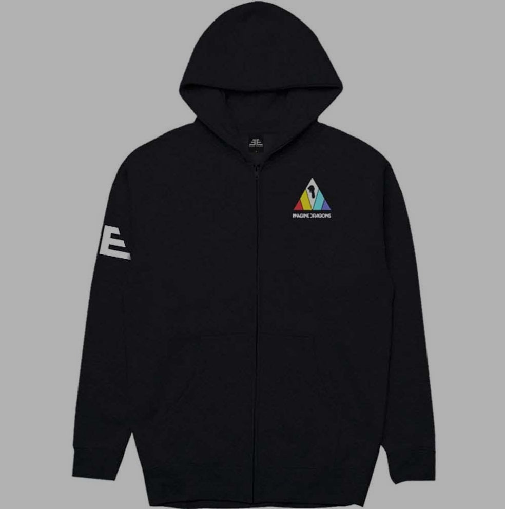 Official Licensed Imagine Dragons 'Triangle Logo' Zipped Hoodie - Unisex Black Front & Back Print
