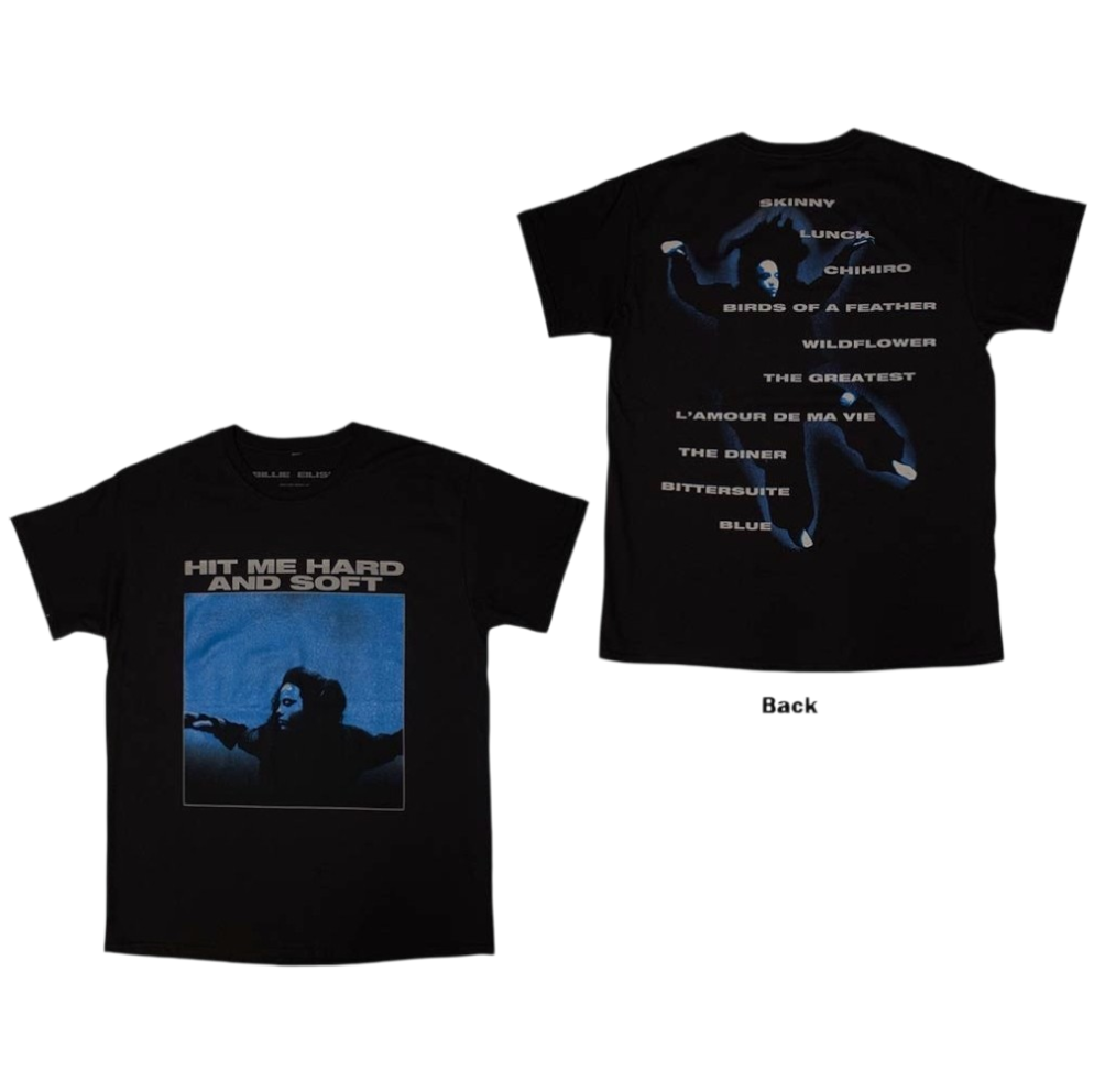 Official Licensed Billie Eilish 'Hit Me Hard And Soft Tracklist' T-Shirt - Unisex Black Front & Back Print