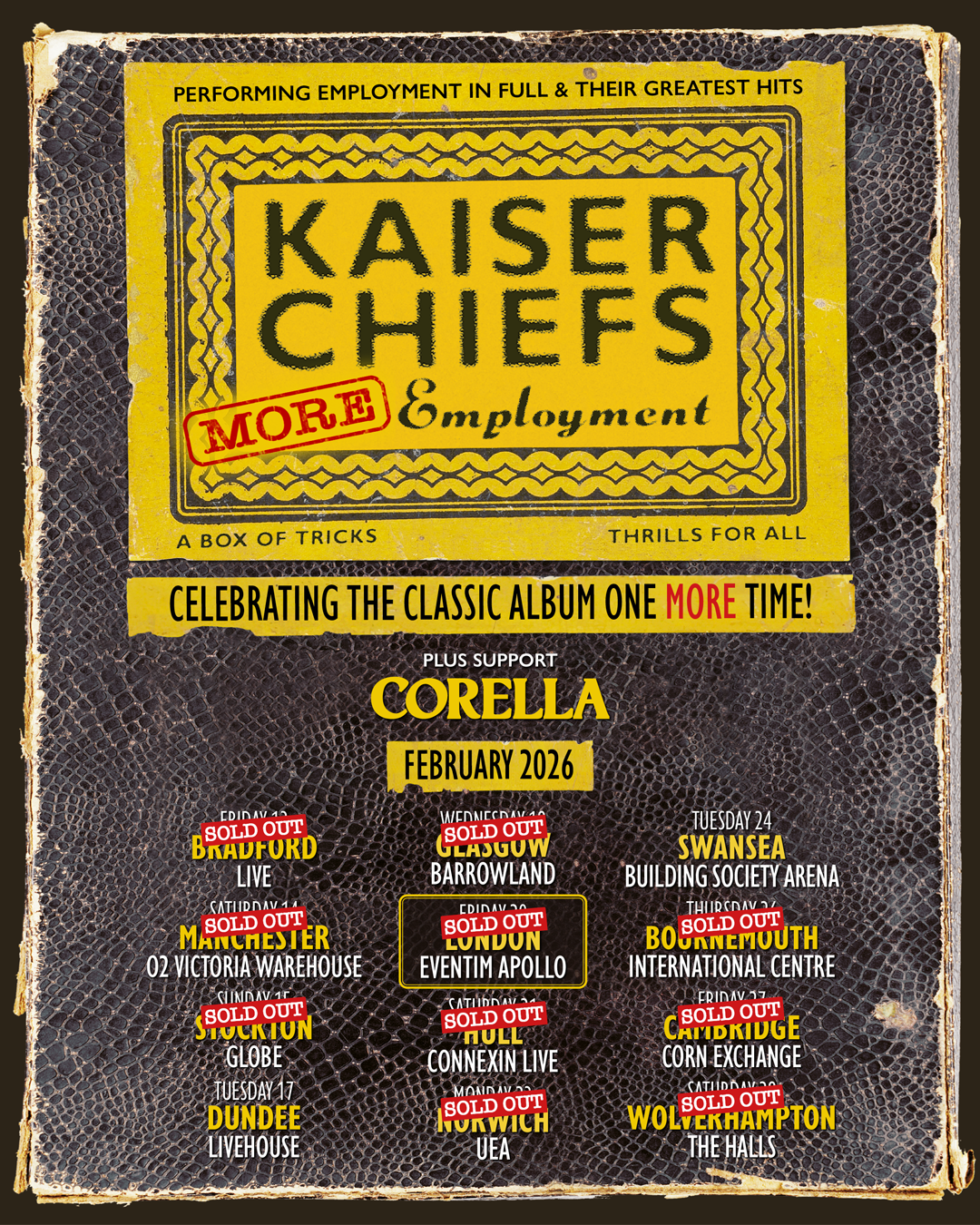 Official Licensed Kaiser Chiefs 'Yours Truly' T-Shirt - Unisex Red Front Print (Green/Yellow Available)