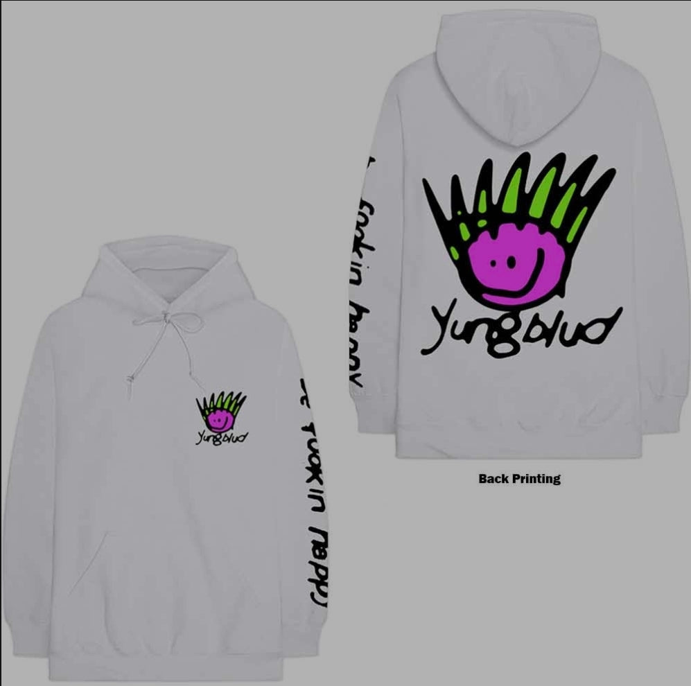 Official Licensed Yungblud 'Face' Pullover Hoodie - Unisex White Front & Back Print